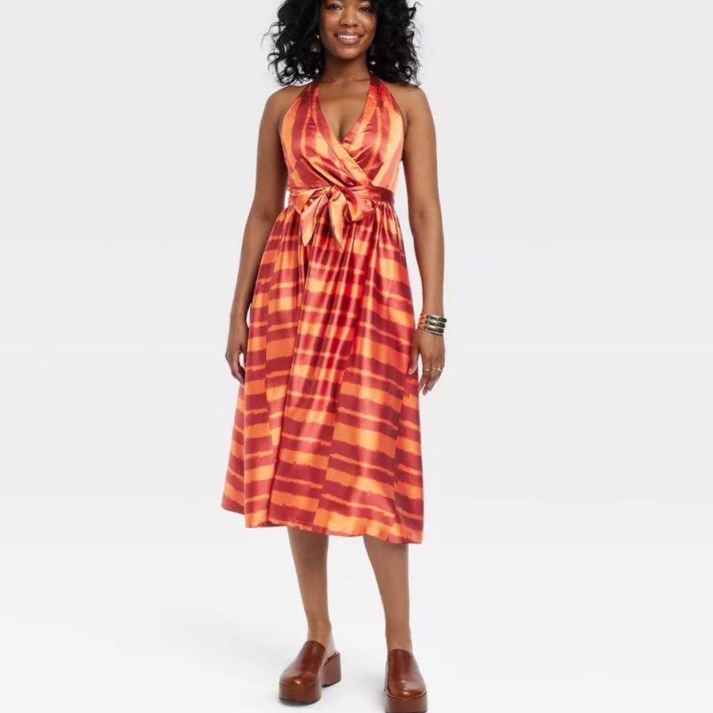 Black History Month Women's House of Aama Halter Neck A-Line Dress Red Sz Small